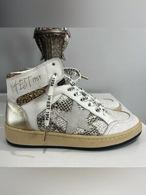 High-Top Vintage Havana Sneakers in White and Gold -Girls